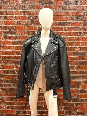 Wilson Black Leather Moto Jacket for Men/unisex